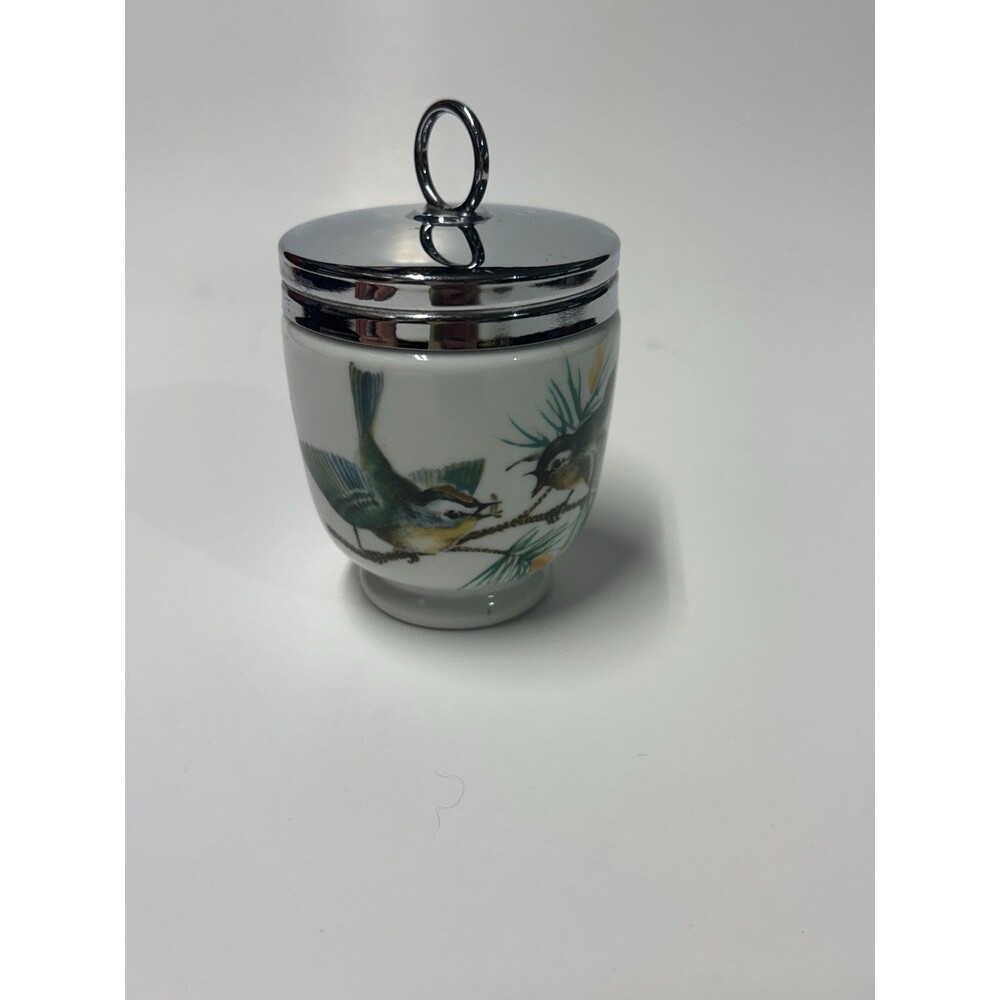 Royal Worcester Birds Egg Coddler Vintage Porcelain Chrome Lid Made England